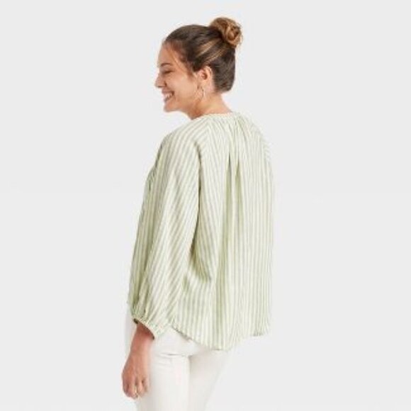 NWT A New Day Light Green Striped M Ragland Long Sleeve Tie Front Top - Picture 3 of 7